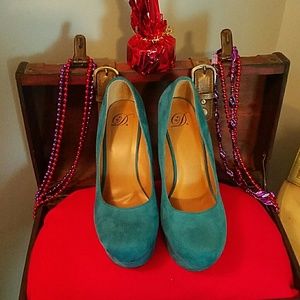 Green Wedge Suede Women Shoes